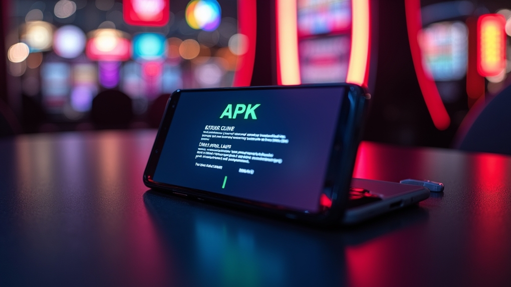Android phone displaying an APK installation screen in a dark casino atmosphere